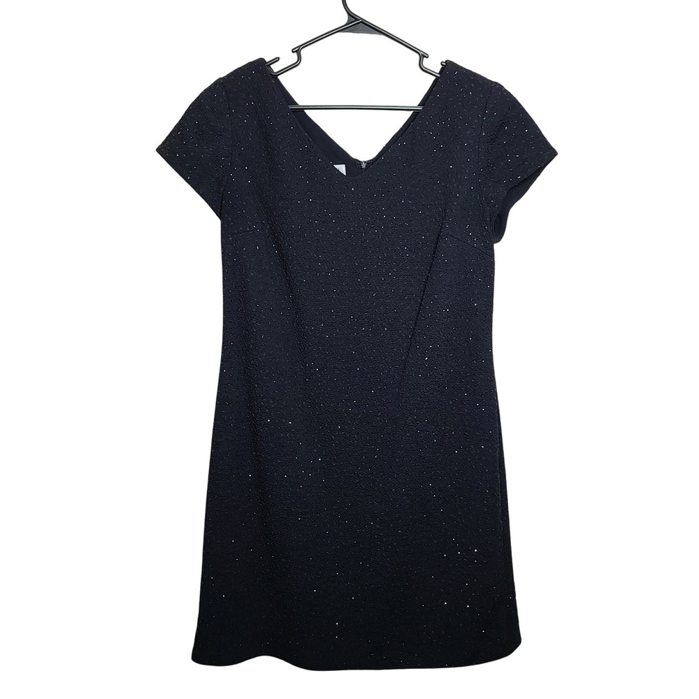 Vintage Black Sparkle Sheath Dress 12P Evening Cocktail‎ Textured Party Formal